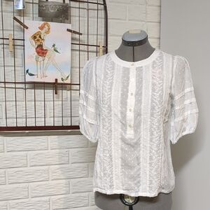 LOFT White Blouse with Lace & Embroidery Relaxed Fit XS
